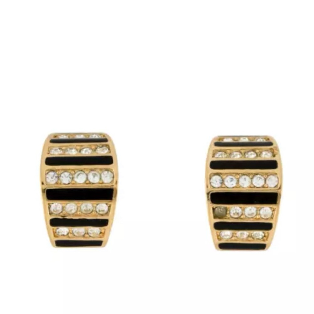 Elegant Gold and Black Earrings with Crystals